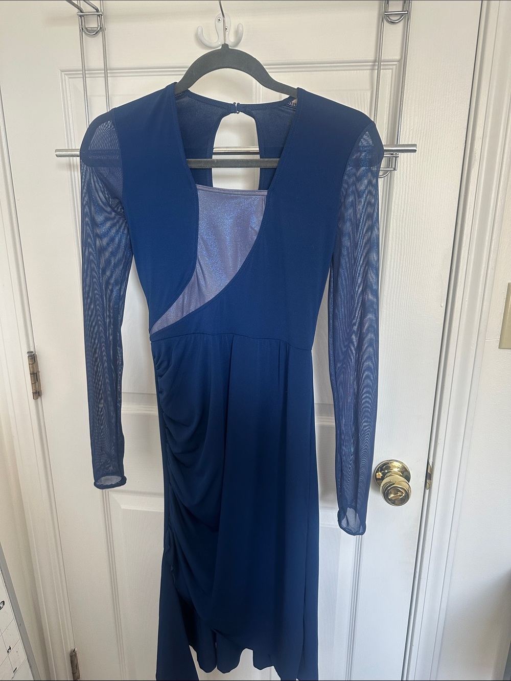 Weissman Navy Long Sleeve Mesh Inset Dress